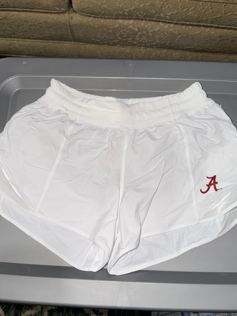 lululemon athletica White Athletic Shorts with Red Script Logo